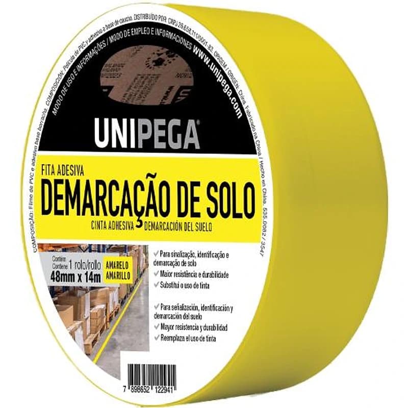 Fita de Demarcação de Solo Amarela 48mm x 14m Unipega — Campinas