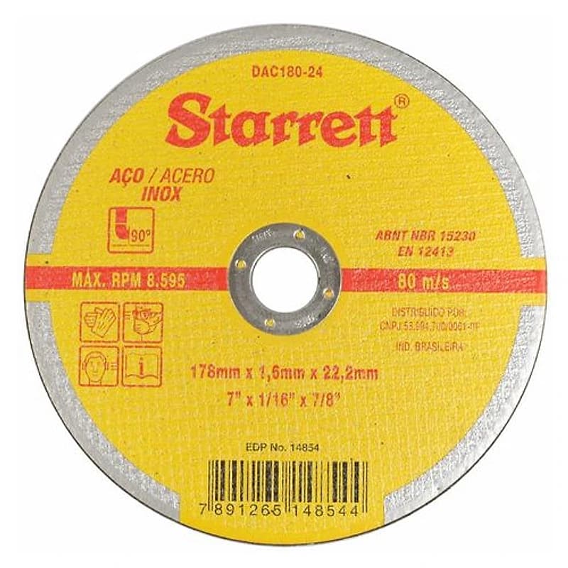 Disco de Corte Inox 7" (180mm) Starrett DAC180-24 — Campinas