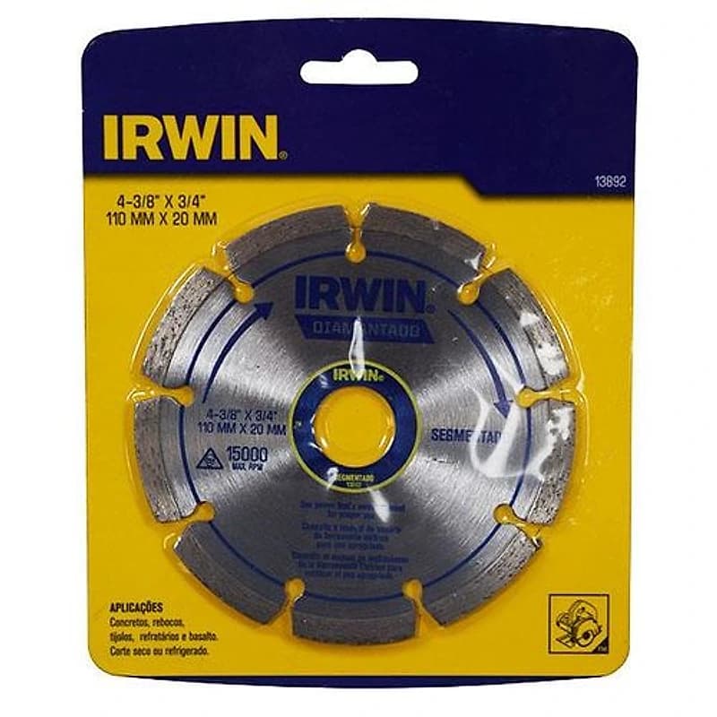 Disco Diamantado Segmentado 4.3/8" 110mm Furo 20mm Irwin — Campinas
