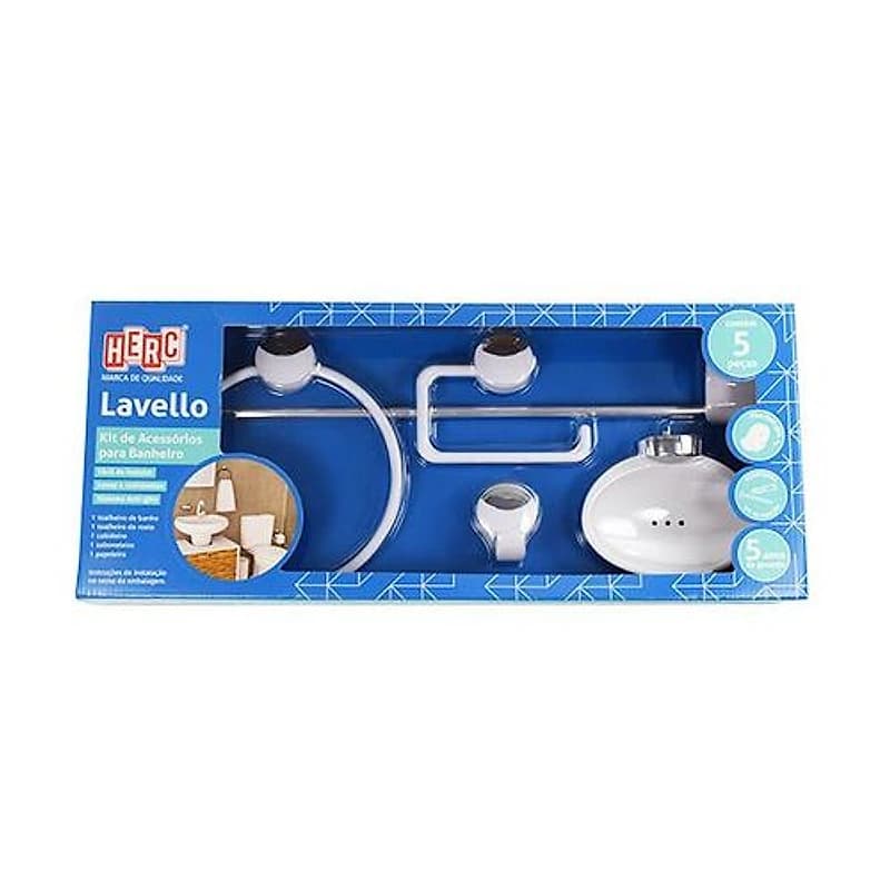 Kit de Acessórios para Banheiro 5 Peças Branco e Cromado Herc Lavello 4091 — Campinas