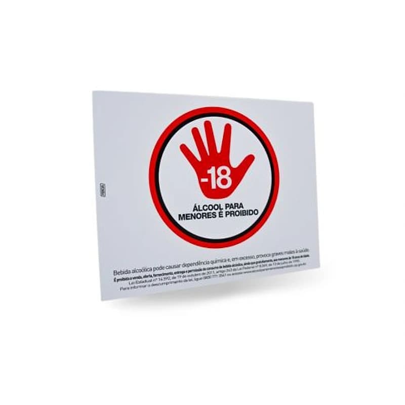 Placa de Sinalização 20x25cm Proibido Venda de Bebidas Alcoólicas para Menores de 18 Anos Ferja — Campinas