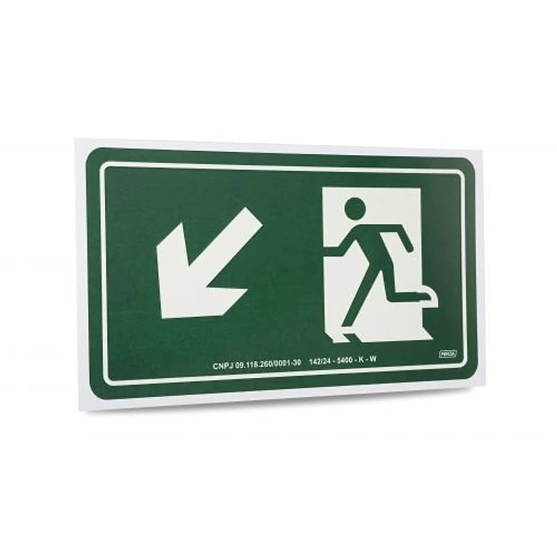 Placa de Sinalização 15x25cm Saída Abaixo Esquerda Fotoluminescente Ferja — Campinas