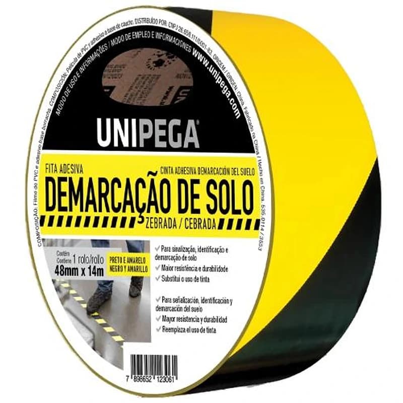 Fita de Demarcação de Solo Amarela e Preta 48mm x 14m Unipega — Campinas