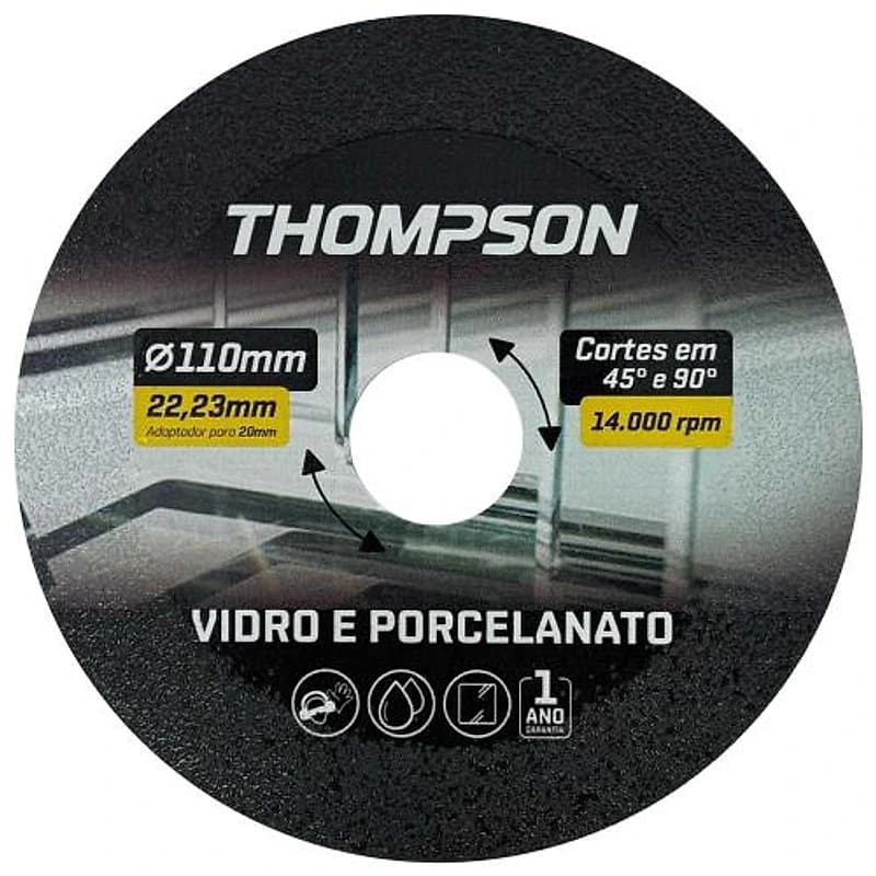 Disco Diamantado para Vidro e Porcelanato 4.1/2" Furo 22,23mm Thompson — Campinas