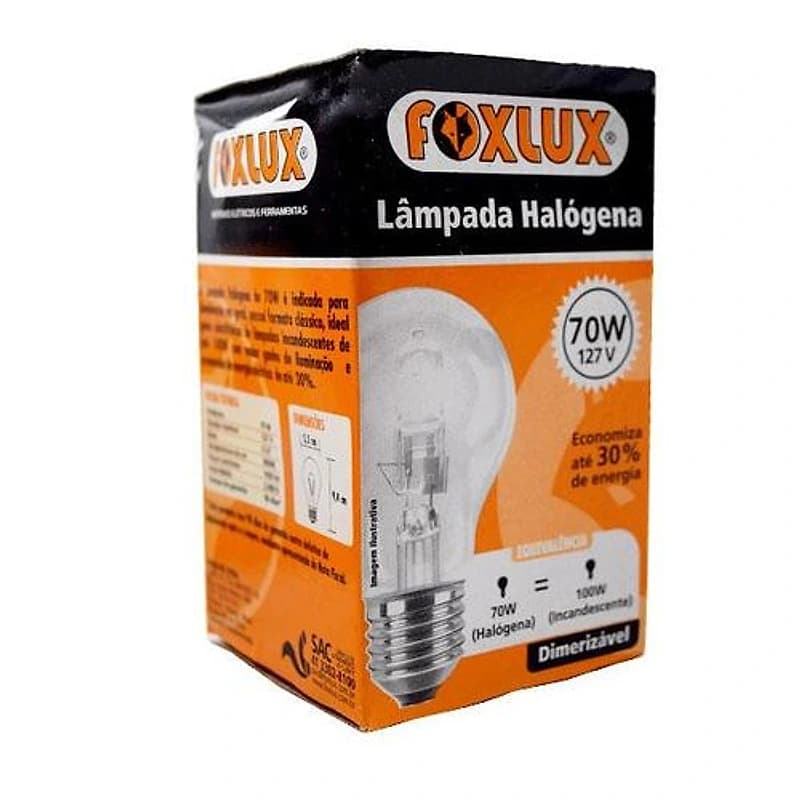 Lâmpada Halógena Bulbo Clássica 70x127 127V Foxlux — Campinas